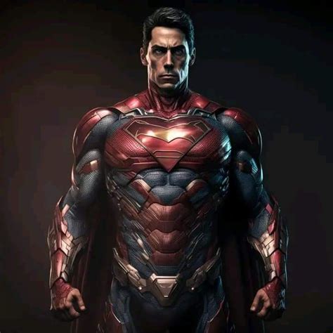 a man dressed as superman standing in front of a dark background