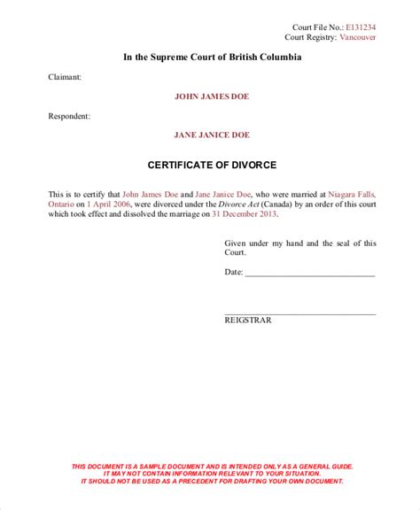 Divorce Certificate Template - 8+ Free Word, PDF Document Downloads