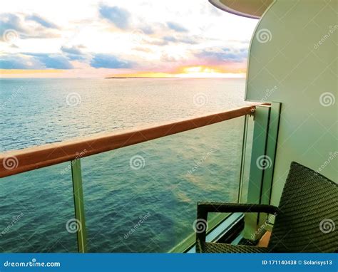 Luxurious Cruise Ship Balcony View on Blue Ocean Stock Photo - Image of ...