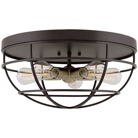 Kira Home Gage 18" Industrial Farmhouse 5-Light Cage Flush Mount Ceiling Light, Antique Brass ...