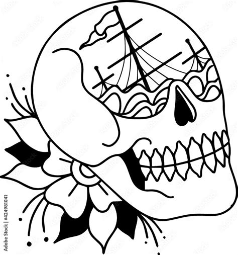 Pirate Skull Traditional Tattoo Stencil Ready Vinyl Cut Stock Vector | Adobe Stock