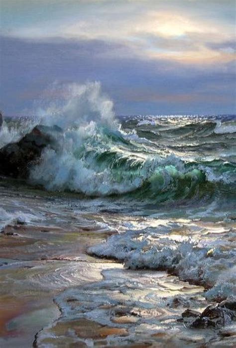 Waves Crashing On Rocks | Seascape paintings, Landscape paintings, Ocean painting