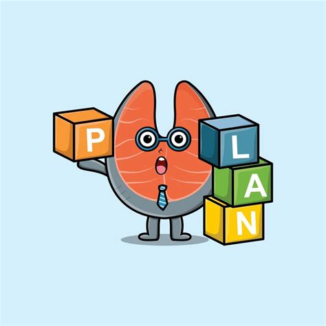 cartoon fresh salmon businessman stacking plan box 10369089 Vector Art ...