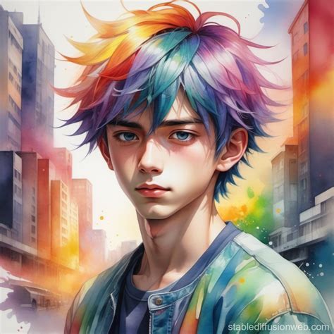 Vibrant Watercolour Anime Boy Portrait | Stable Diffusion Online