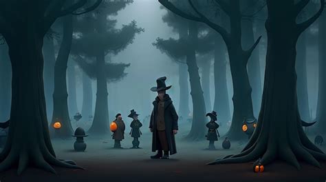 Premium AI Image | A mysterious Halloween gathering in a foggy forest