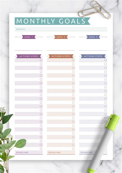 Monthly Goals Template | HQ Printable Documents