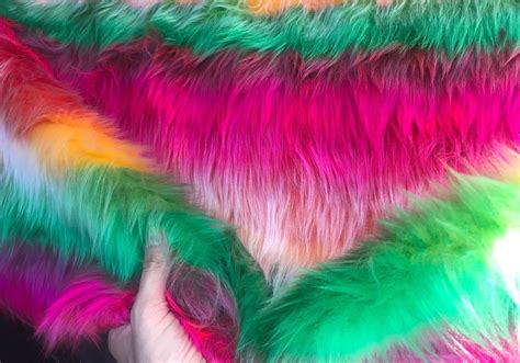 Rainbow fur fabric/ faux fur fabric. Fluffy fur fabric. Faux | Etsy