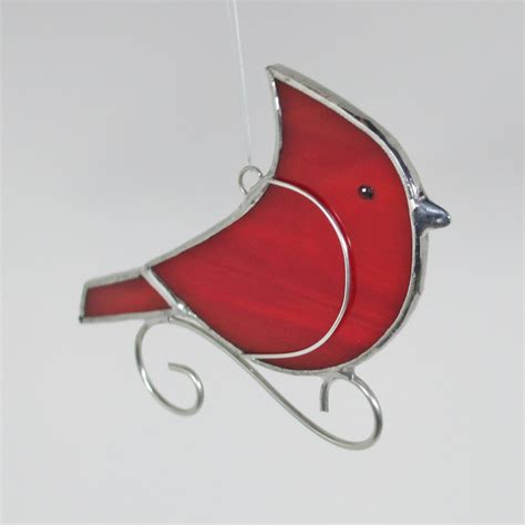 Red Cardinal Bird Stained Glass Christmas Ornament or Home