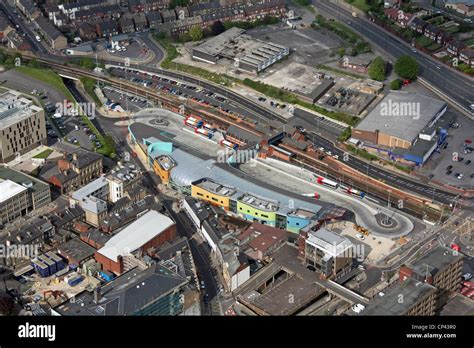 Aerial view of Barnsley Interchange, the railway and bus station Stock ...