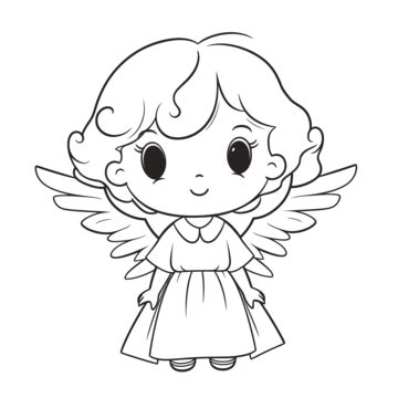 Cute Angel Coloring Page Outline Sketch Drawing Vector, Beautiful Angel ...