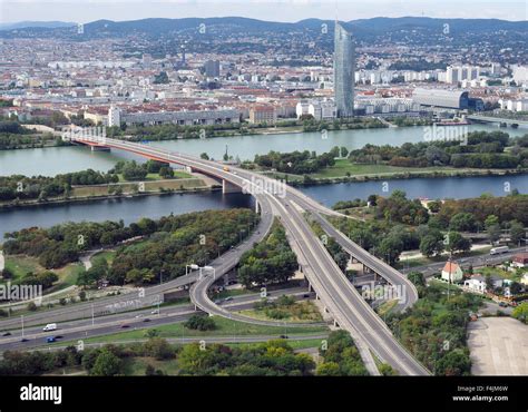 Danube River and in front the New Danube flood relief channel Vienna ...