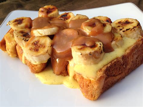 Brioche French Toast with Bruleed Bananas, Vanilla Cream, and Salted Caramel – Well Dined