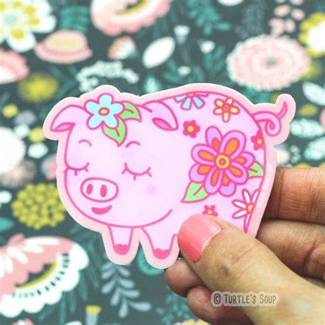 Pink Pig Sticker, Cute Vinyl Sticker, Mosaic Art, Floral Sticker ...