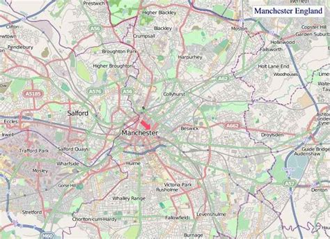 A Map of Manchester England. Manchester UK Map