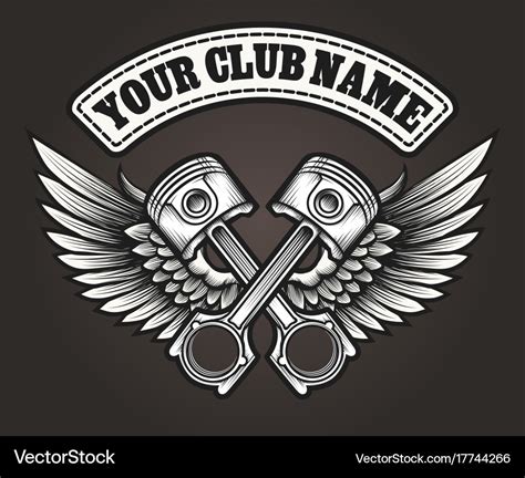 Biker club emblem with winged pistons Royalty Free Vector