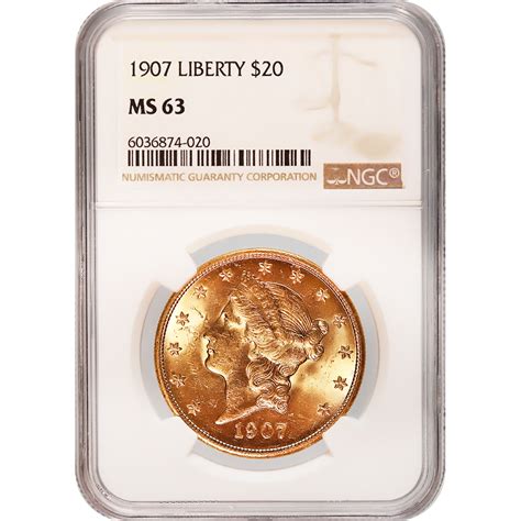 Certified US Gold $20 Liberty 1907 MS63 NGC | Golden Eagle Coins