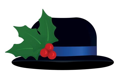 Black hat with Holly berry Christmas decoration isolated on white background. Snowman hat. Flat ...