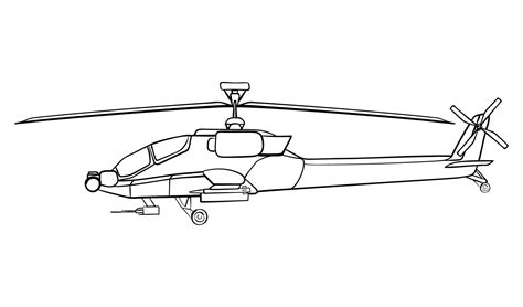 Military helicopter line art. Doodle side view. Vector illustration isolated on white background ...