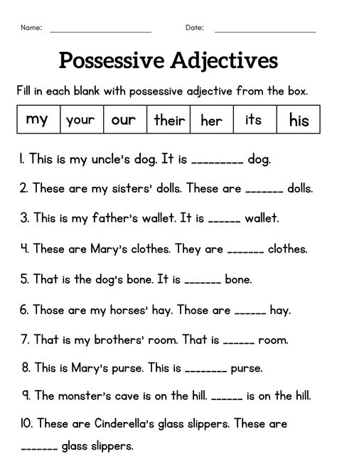 grammar possessive adjective worksheet for class 1 2 | Teaching Resources