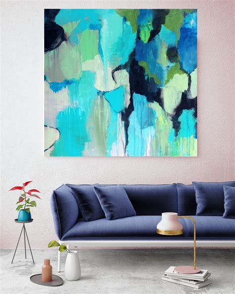 Reaching Deeper. Blue Abstract Art, Wall Decor, Extra Large Abstract Colorful Contemporary ...