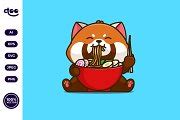 Cute red panda eating ramen cartoon | Creative Market