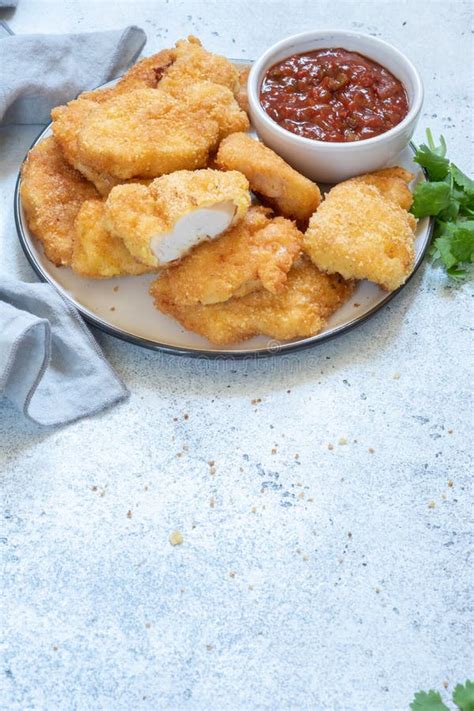 Fried Crispy Chicken Nuggets with Sauce Stock Image - Image of ...