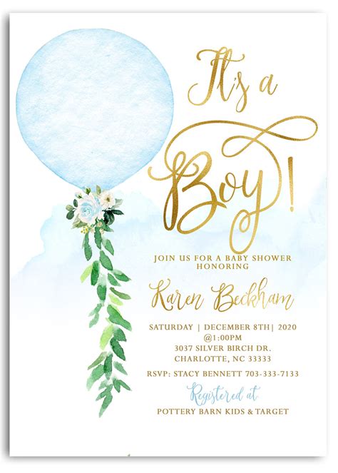 It's a Boy balloon baby shower invitation #1