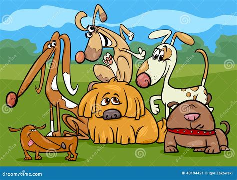 Funny Dogs Group Cartoon Illustration Stock Vector - Illustration of ...