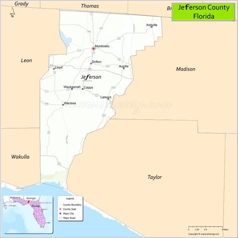 Jefferson County Map, Florida, USA - Cities, Population, Facts, Where ...