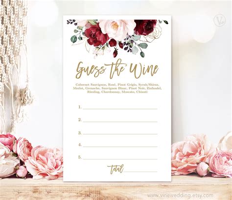 Guess the Wine Game, Bridal Shower Wine Tasting Game, Printable Bridal Party Games, Bridal ...