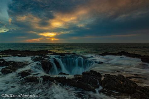 Thor's Well at Sunset - Thor's Well is a relatively large diameter (10'/3m) blowhole along the ...