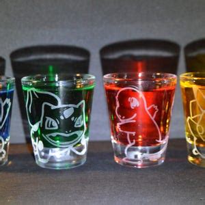 Cute Pokemon Starters Pikachu Etched Shot Glass Set of 4 Fan - Etsy Canada