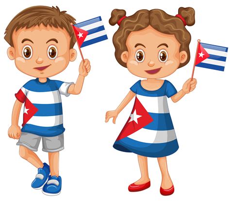 Happy boy and girl holding flag of Cuba 605575 Vector Art at Vecteezy