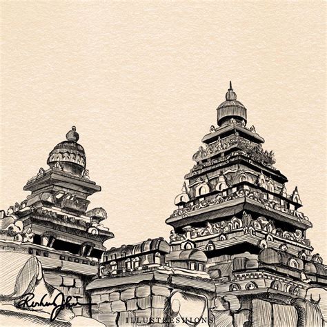 The shore temple, Mahabalipuram | Temple architecture, Sketches ...