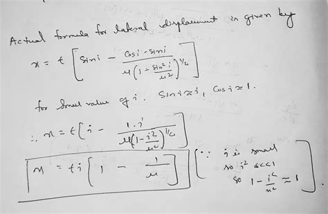 lateral displacement formula given in attachment is correct how - Physics - Ray Optics And ...