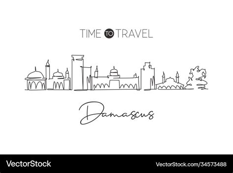 One single line drawing damascus city skyline Vector Image