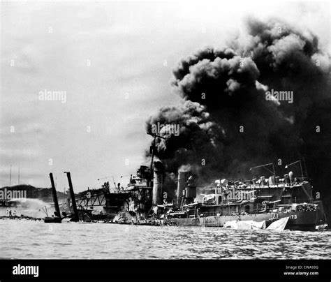 The USS Shaw afire after a direct hit by a Japanese bomber, Pearl ...