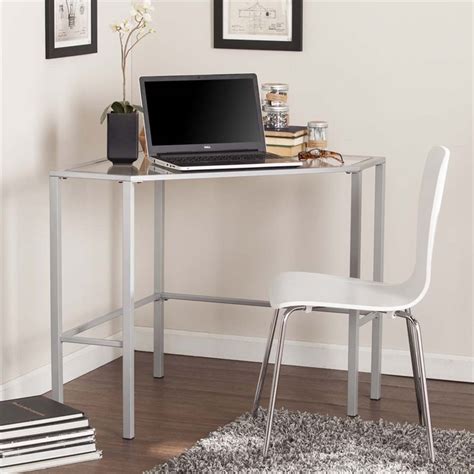 Southern Enterprises Keaton Glass Top Metal Corner Desk in Silver - HO6549