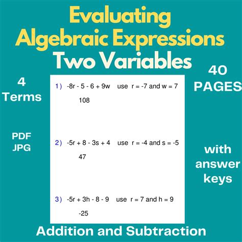 EvaluatE Expressions -Algebraic Expressions - Pre-Algebra - Two Variables | Made By Teachers