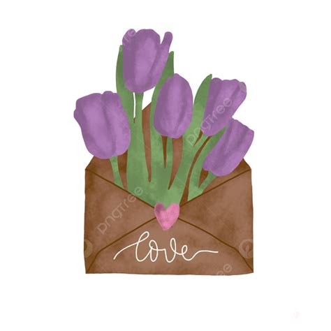 Flower Envelopes, Flower Bouquet, Purple Tulips, Envelope PNG Transparent Clipart Image and PSD ...