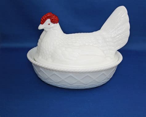 Vintage Hen on a Nest with Red Comb Westmoreland Glass Co Milk Glass Circa 1950s Candy Dish ...