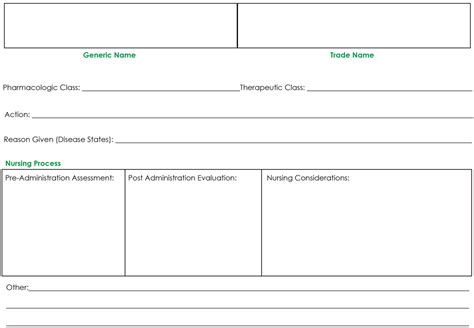 Nursing Student Printable Drug Card Template