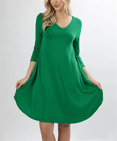 Take a look at this Kelly Green Pocket Three-Quarter Sleeve Shift Dress ...