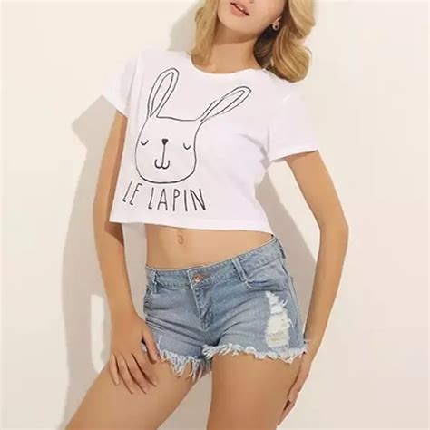 XS 2XL Women Summer Casual Basic White T shirts Cute Crop Tops Short ...