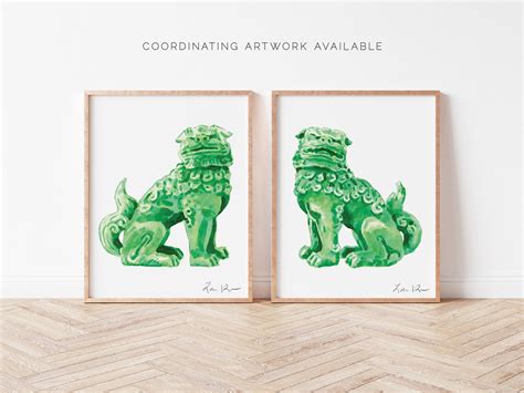 Green Foo Dog Art Foo Dog Painting Foo Dog Print Chinoiserie - Etsy India