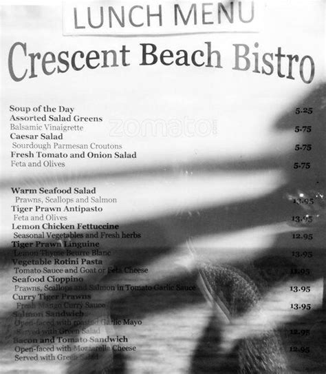 Menu at Crescent Beach Bistro restaurant, Surrey