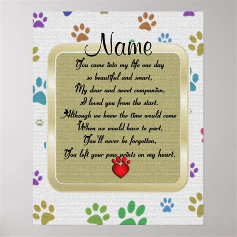 Paw Prints on My Heart Poem Pet Memorial | Zazzle.com