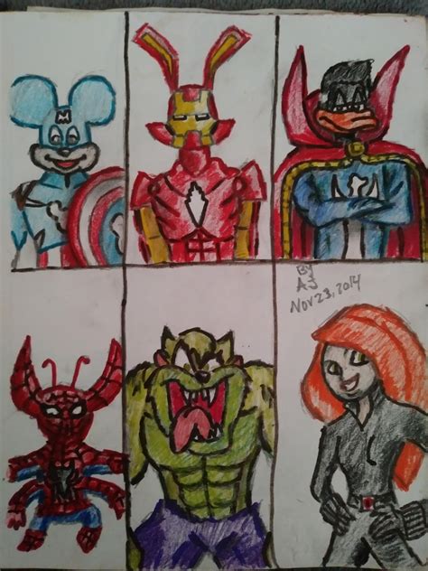 My drawing of both Disney characters and Looney Tunes as Marvel ...