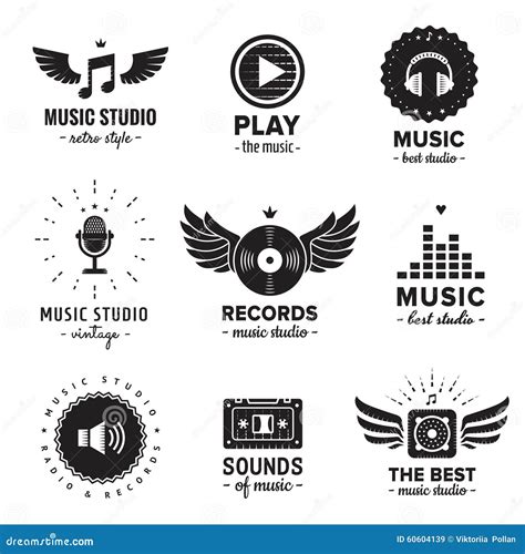 Music Studio and Radio Logos Vintage Vector Set. Hipster and Retro Style Stock Vector ...