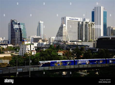 Bangkok Skyline with skytrain in foreground Bangkok Thailand Stock ...